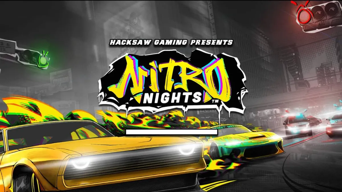 Tampilan layar slot Nitro Nights dengan tema balap jalanan neon