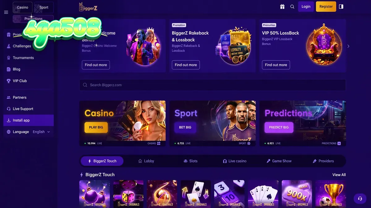 Tampilan antarmuka platform taruhan BiggerZ dengan elemen grafis modern