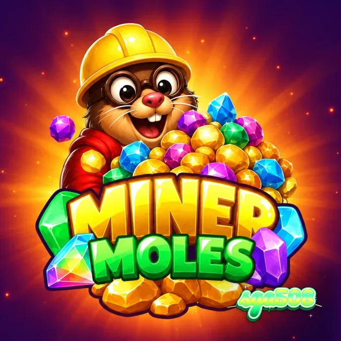 Tampilan visual grid 6x6 pada slot Miner Moles dengan tema tambang kartun